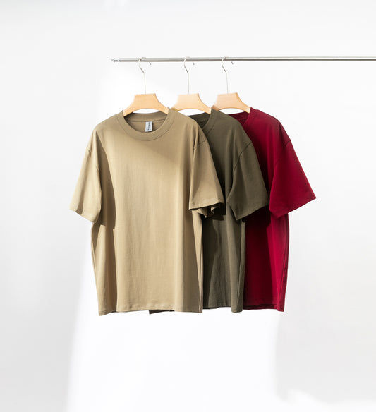 3 Pack Oversized T-shirt - Khaki, Olive Brown, Maroon