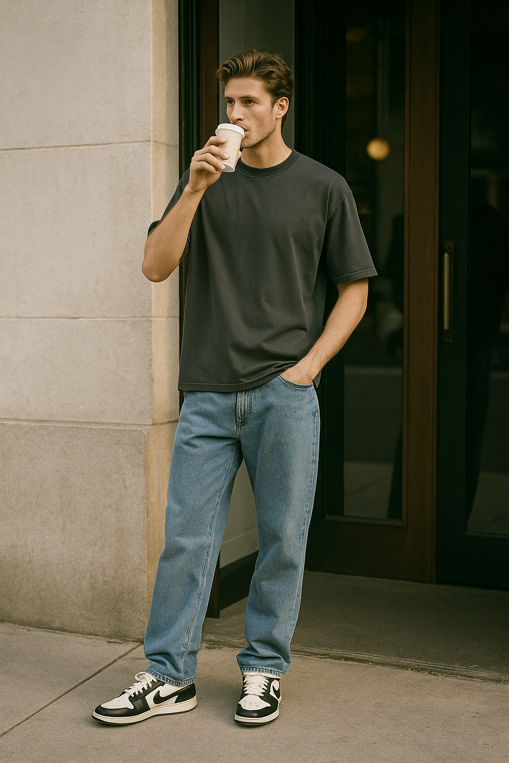 3 Pack Oversized T-shirt - Black, Charcoal Grey, Cameo Brown