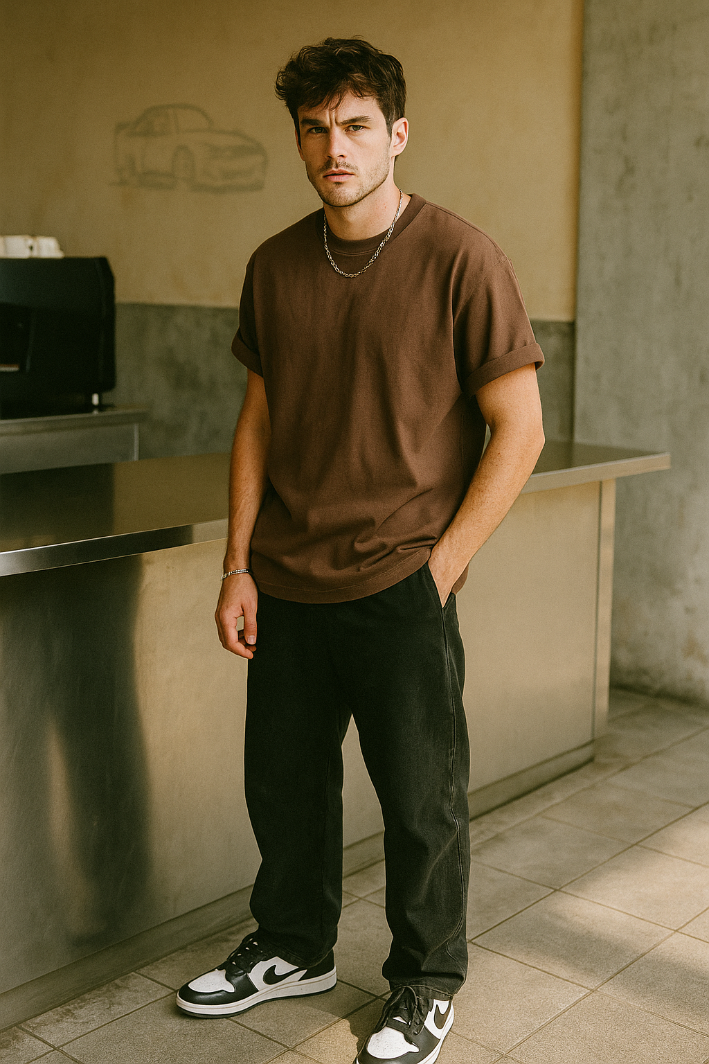 3 Pack Oversized T-shirt - Black, Charcoal Grey, Cameo Brown