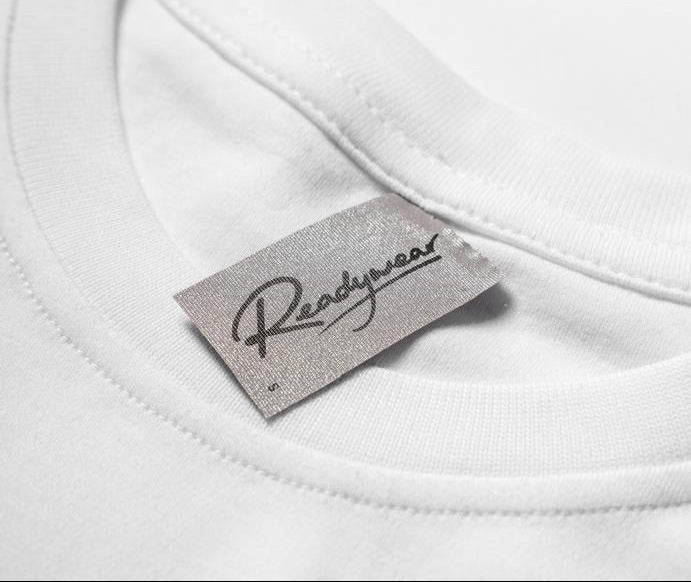 Readywear tear-away label on a white T-shirt